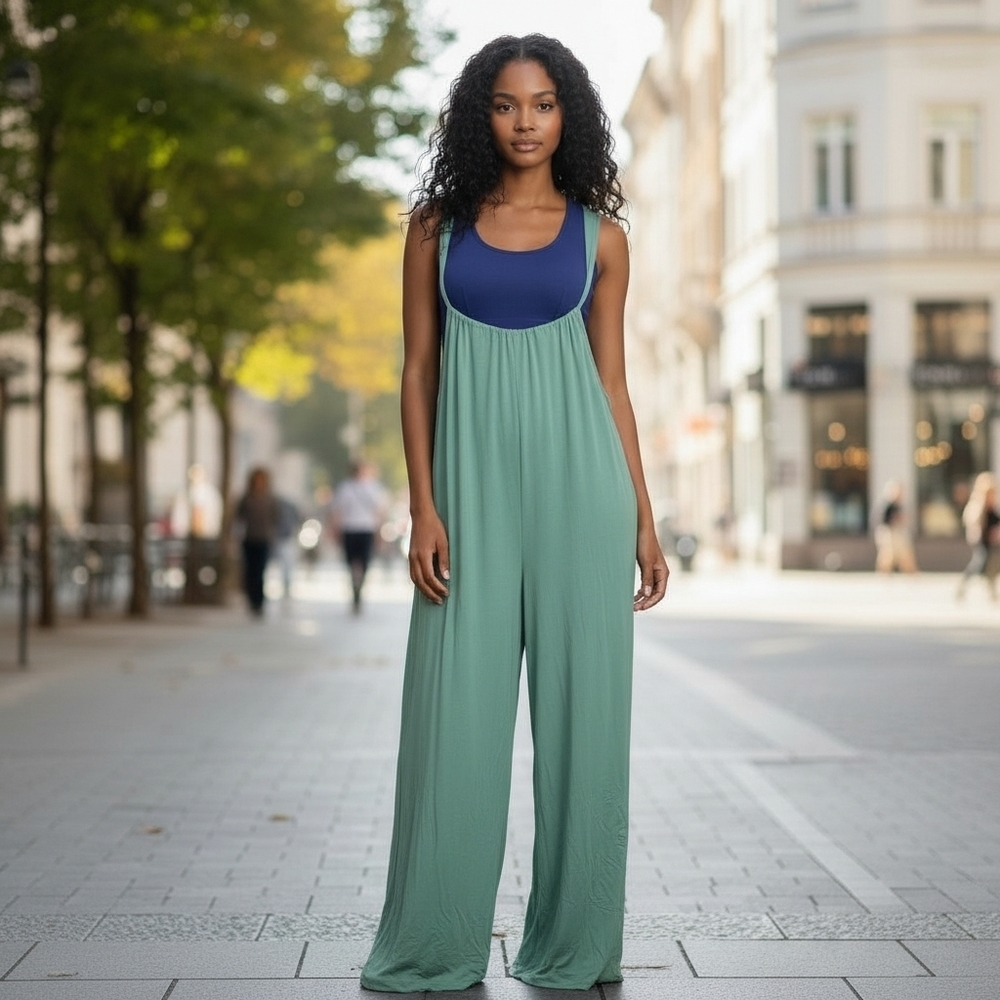 Womens Wide Leg Baggy Suspender Jumpsuit with Pockets & Adjustable Straps - NWT - Picture 2 of 4